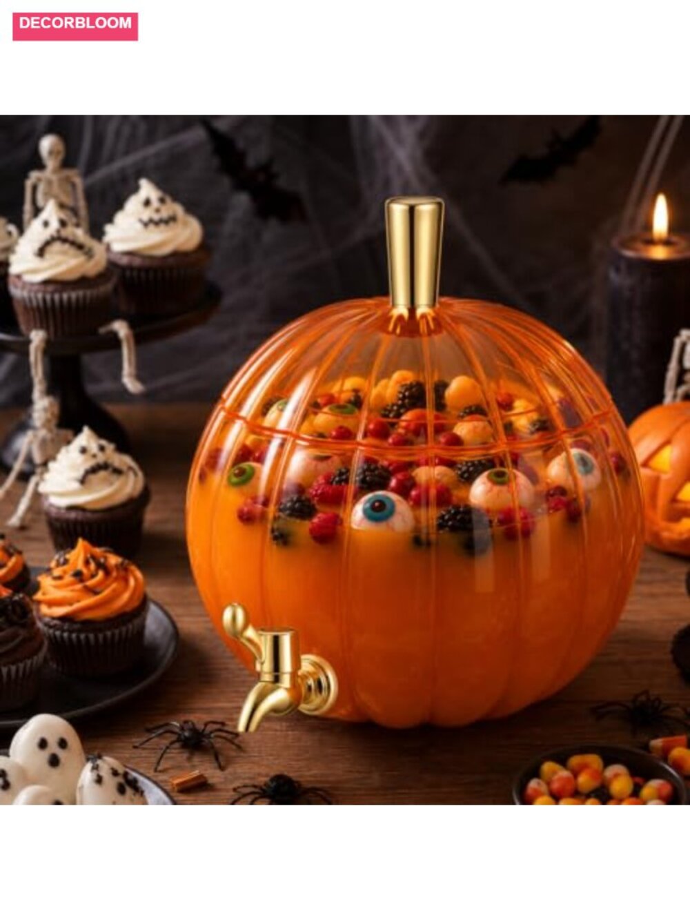 Pumpkin Drink Dispenser 1.3 Gallon Plastic Halloween Thanksgiving Party Beverage - Picture 2 of 6